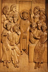 Träskulptur föreställande Jesus Kristus band Paris Frankrike