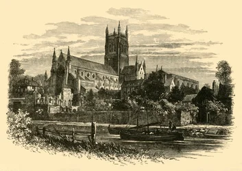 Worcester Cathedral, från floden, 1898.