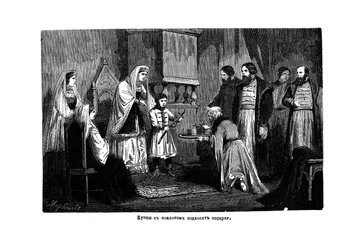 Den unge Peter den store får gåvor från köpmännen 1875