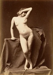 [Ung kvinna, naken, framifrån med hand över ansikte], 1860-talet.