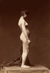 Ung kvinna, naken, helfigur i profil, 1860-talet.