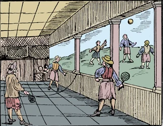 Unga män som spelar en form av tennis, 1500-talet