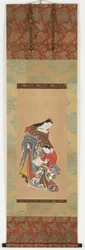 Yujo och hennes understudy kamuro, Edo-period, 1700-1800-talet.