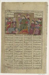 Zal levererar Sams brev till Manuchihr, Folio från en Shahnama Book of Kings..., ca. 1330-40.