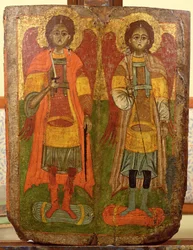 Ärkeänglarna Michael och Gabriel, bysantinsk ikon, tidig period, 10-11-talet