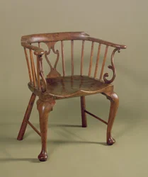 Burr idegran och almwood Windsor stol, ca 1760