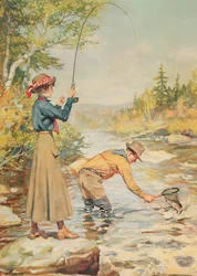 Par som fiskar på en flod