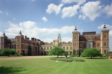 Exteriör av Hatfield House, Hertfordshire, byggt 1607-12