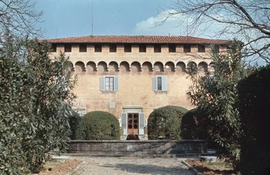 Fasad av Michelozzo di Bartolommeo av Villa Medicea di Careggi, Florens, Toscana, Italien
