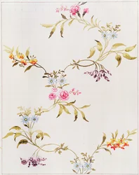Blommönster av nejlikor och rosor för ett sidenmaterial som ska vävas på Spitalfields, av Anna Maria Garthwaite (1690-1763), 1744 (wc på papper, kvadratisk för överföring)