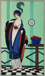 Pälsrock med muslintunika från `Costumes Parisiens av Robert Pichenot, 1913
