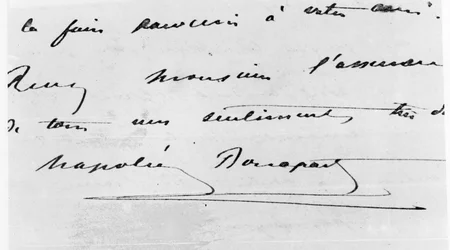Napoleon Bonapartes (1769-1821) handstil och signatur