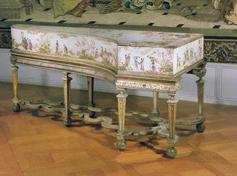 Cembalo, Chinoiserie figurer på vit lack bakgrund av Dagly Workshop, möjligen Gerard Dagly, 1710