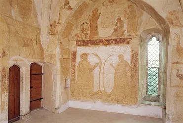 Interiör som visar väggmålningar, Longthorpe Tower, Cambridgeshire