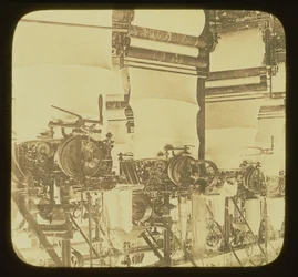 Stickmaskiner på jobbet i Wolsey Woolen Factory, Leicestershire, ca 1850