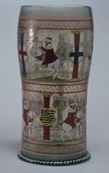 Kurfuersten Hupen (tyskt valglas) emaljerat med scener av kejsare och sju kurfurstar som rider på vita hästar, Bohemian, 1625
