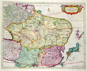 Karta över Mongoliet med Japan och Kina, cirka 1680