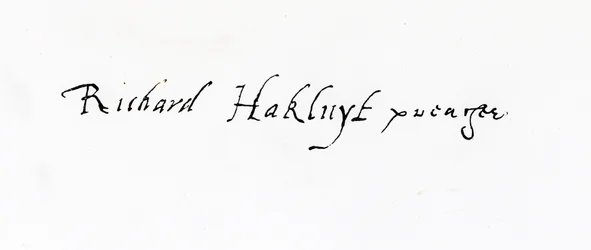 Signatur av Richard Hakluyt (ca 1552-1616)