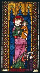 Fönster i målat glas föreställande Madonna och barn från Köln, ca 1380