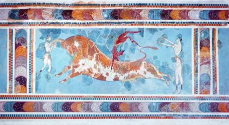 Tjurfäktarfresken, Knossos palats, Kreta, ca 1500 f.Kr.