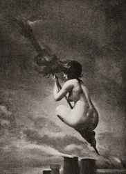 Häxan på sin kvast, efter ett verk av L. R. Falero. Ur Illustrierte Sittengeschichte vom Mittelalter bis zur Gegenwart av Eduard Fuchs, utgiven 1909.