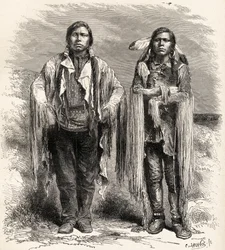 Två Ute-indianer, illustration från "The World in the Hands", graverad av Charles Laplante (d.1903), publicerad 1878.