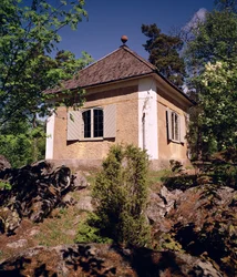 Vy över exemplarförrådet av Carl Linnaeus hem, Hammarby, Uppsala, Sverige foto