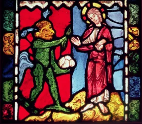 Fönster från Troyes katedral som visar Kristi frestelse i öknen, ca 1225