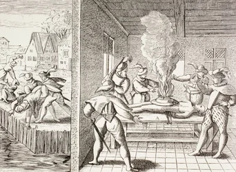 1500-talspropaganda som illustrerar Gueux våld mot katolikerna, från "Militärt och religiöst liv under medeltiden" av Paul Lacroix publicerad i London cirka 1880