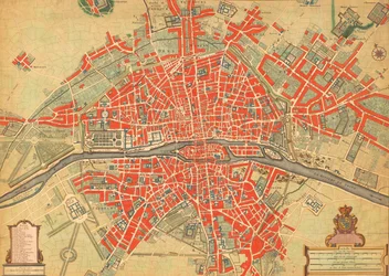 1700-talskarta över Paris, Frankrike. (tryck)