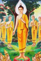 20151102, Vang Vieng, Laos: Målning som skildrar Shakyamuni Buddhas livshistoria. Buddha ägnade sig åt undervisning och lockade hundratals anhängare