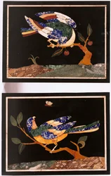 Ett par florentinska pietra dura-paneler föreställande fåglar