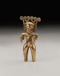 En sällsynt guldfigur av en schaman i internationell stil, troligen från Panama eller Costa Rica, ca 500-1000