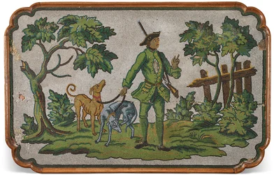 En skiva av en tysk ek och enstaka bord med pärlor, ca. 1740