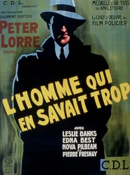 Affisch för filmen Mannen som visste för mycket av Alfred Hitchcock med Peter Lorre, 1934