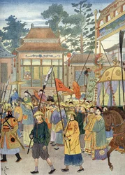 Allegori över den antika kinesiska hymnen: Kejsaren i en Palanquin, omkring 1900 (Illustration)