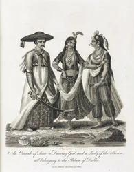 En Omrah of State; en dansande flicka; och en Lady of the Harem, Indien