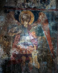 Ängel, fresk i den bysantinska kyrkan Agios Constantinos och Agia Eleni, Voukolies, Kreta, Grekland (foto)
