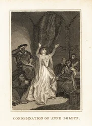 Anne Boleyn anklagas för äktenskapsbrott av Henrik VIII 1536. 1836 (gravyr)