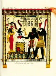 Apoteos av en farao: Kung Seti I möter gudarna Osiris och Horus upptäckta i Thebe av Giovanni Battista Belzoni