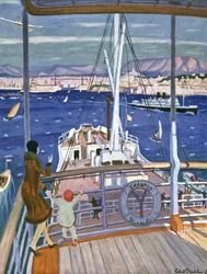 Linjeskeppet Chantilly anländer till hamnen i Marseille, ca 1930 (illustration)