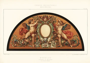 Art nouveau-skärm i Wroclaw Museum, Polen, 1890 (Chromolithograph)