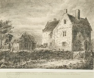Baswich Village - Sir William Congreves hus: ritning med blyerts och tvätt, nd [? 1700-talet]