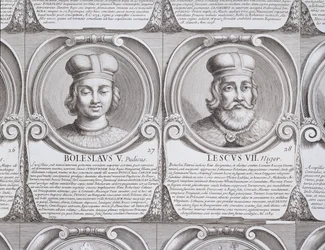 Bolesław V den Kyske och Leszek II den Svarte, nr 27 och 28 ur "Series Chronologica Ducum et Regum Polonorum", gravyr