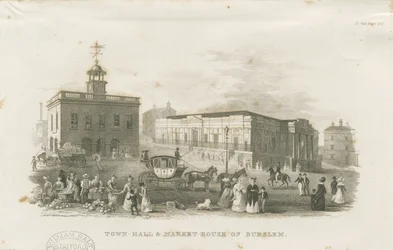 Burslem - Rådhus och marknadshus: gravyr, nd [1836]