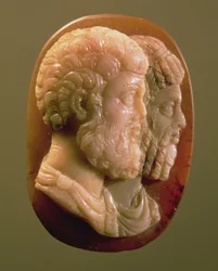 Cameo föreställande Marcus Aurelius (121-180) och Lucius Verus (130-169) Roman (onyx)