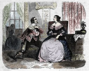 Kardinal Armand Jean du Plessis de Richelieu (1585-1642) gör närmanden mot drottningen Anne av Österrike (1601-1666) som inte ger arv till kung Ludvig XIII 1637 (Kardinal av Richelieu förför drottningen Anne av Österrike