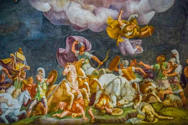 Takmålning i Palazzo Ducale, Kungliga slottet, Castel San Giorgio, Mantua, Lombardiet, Italien, Europa (foto)