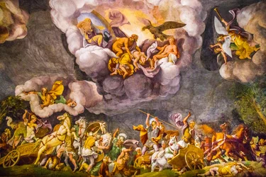 Takmålning i Palazzo Ducale, Kungliga slottet, Castel San Giorgio, Mantua, Lombardiet, Italien, Europa (foto)