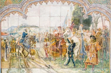 Keramiska plattor på Plaza de España föreställande kung Boabdil (mosaik)